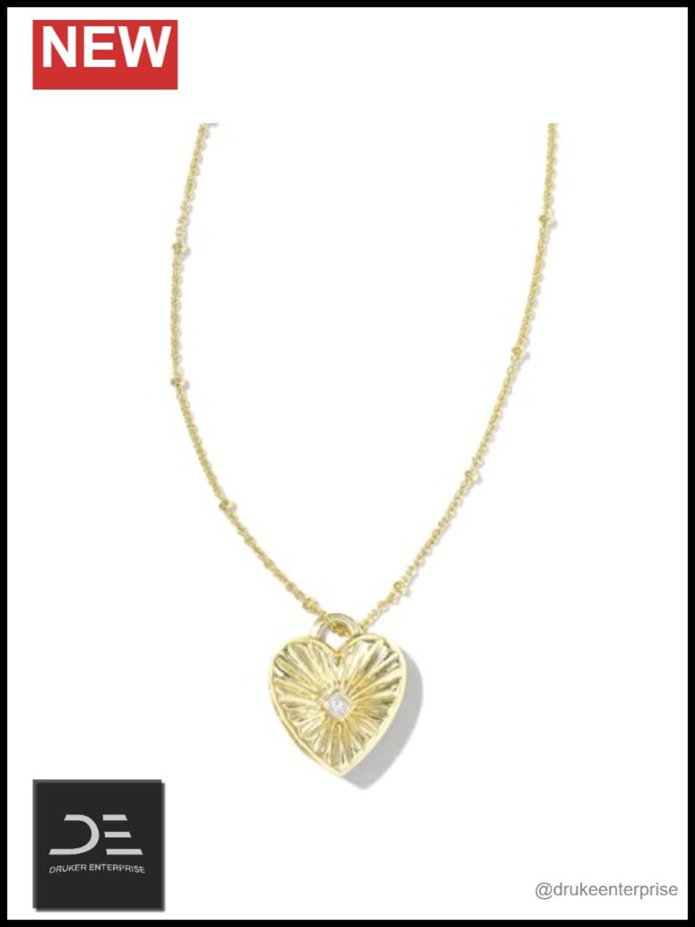 18k Gold Vermeil Heart Locket Necklace with White Topaz, Lobster Clasp